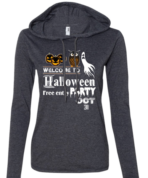 Welcome To Halloween Free Entry Party Oct 31 T Shirt, I Love You Pumpkin T Shirt (Anvil Ladies Ringspun Hooded)