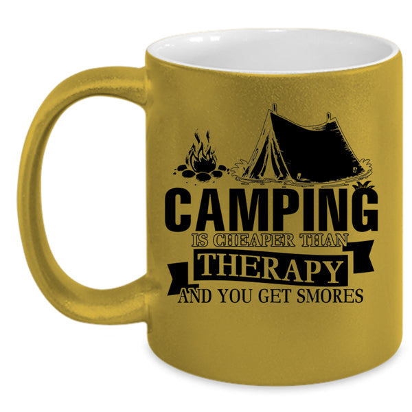 Funny Outdoor Coffee Mug, Camping Is Cheaper Than Therapy Accent Mug