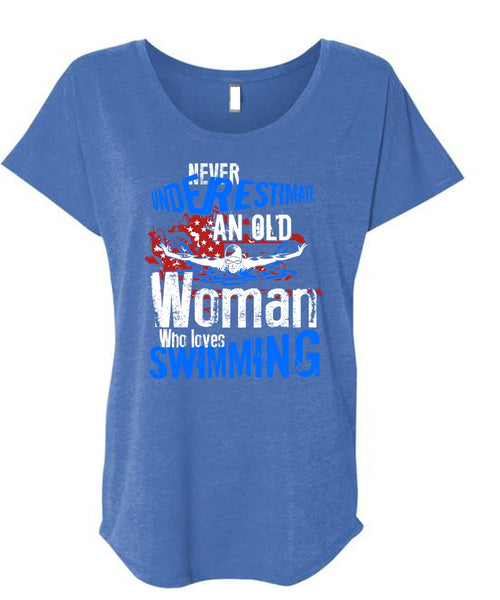 Old Woman Who Loves Swimming T Shirt, Being A Swimmer T Shirt, Cool Shirt (Ladies' Triblend Dolman Sleeve)
