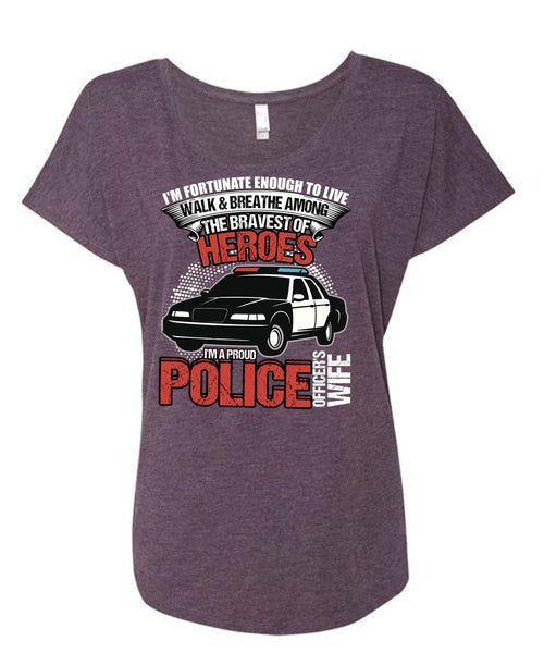 I'm A Proud Police Officer's Wife T Shirt, Being A Police T Shirt, Cool Shirt (Ladies' Triblend Dolman Sleeve)