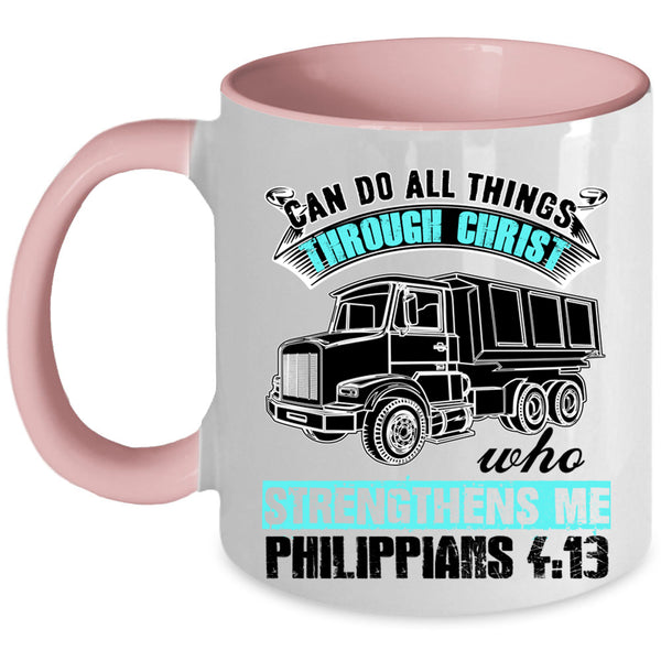 Cool Trucker Coffee Mug, Can Do All Things Through Christ Accent Mug