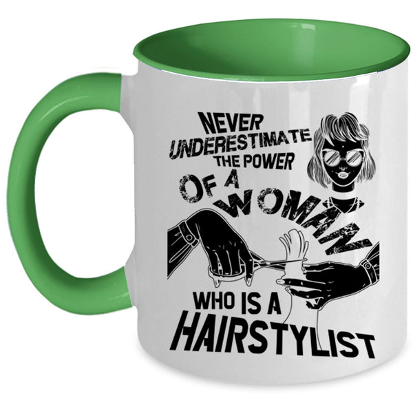 Cool Lady Coffee Mug, The Power Of A Woman Is A Hairstylist Accent Mug