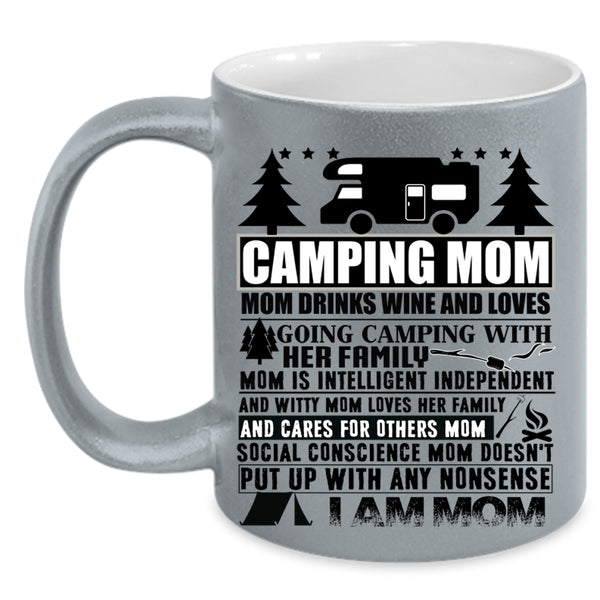 Mom Drinks Wine And Love Camping Coffee Mug, Camping Mom Accent Mug