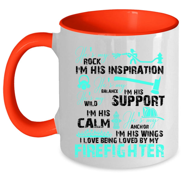 Firefighter's Girlfriend Coffee Mug, I Love Being Loved By My Firefighter Accent Mug