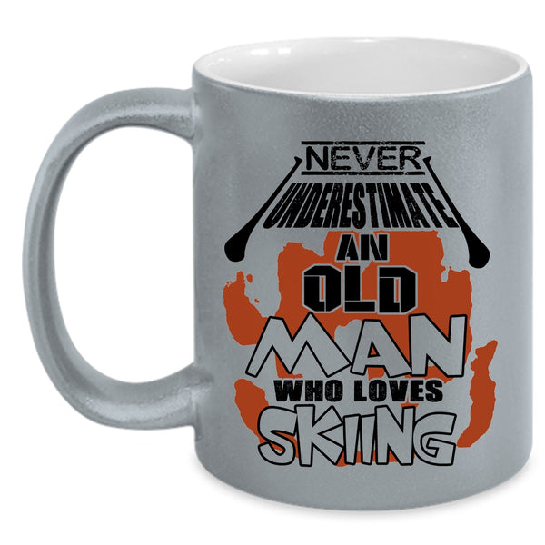 Cool Dad Coffee Mug, Never Underestimate An Old Man Loves Skiing Accent Mug