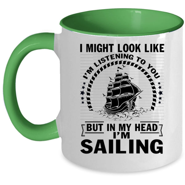 Outdoor Coffee Mug, In My Head I'm Sailing Accent Mug