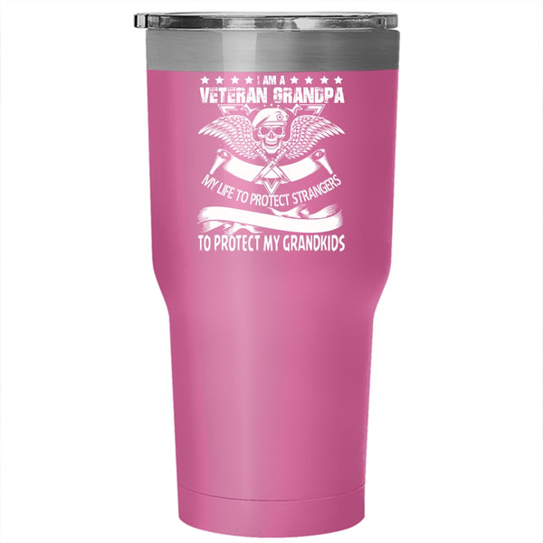 I Am A Veteran Grandpa Tumbler 30 oz Stainless Steel, I Protect My Grandkids Travel Mug