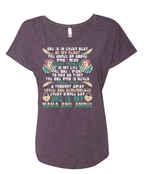She Is My Nana And Angel T Shirt, Beat Of My Heart T Shirt, Cool Shirt (Ladies' Triblend Dolman Sleeve)