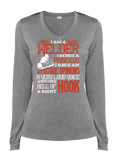 I Am A Welder T Shirt, I'm Not A Princess T Shirt, Cool Shirt (Ladies LS Heather V-Neck)
