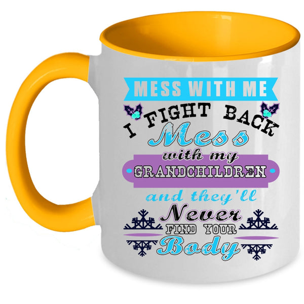 Cute Christmas Coffee Mug, Don't Mess With My Grandchildren Accent Mug