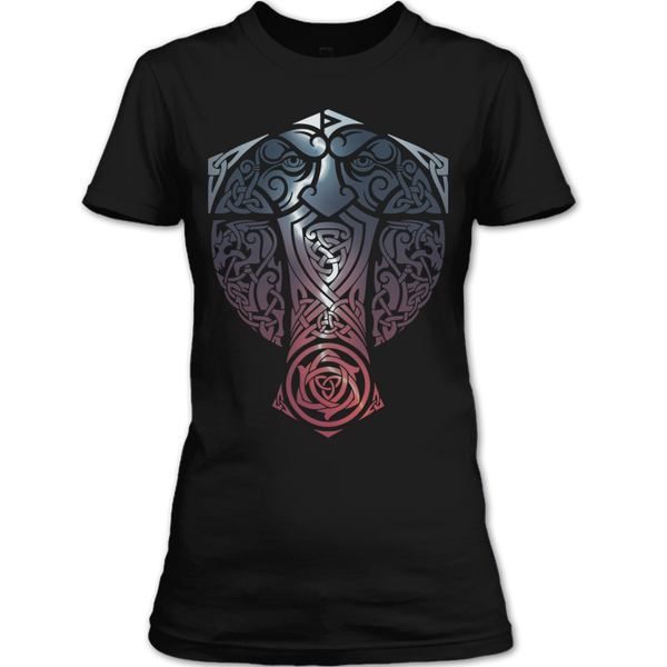 A black t-shirt with the shopify logo