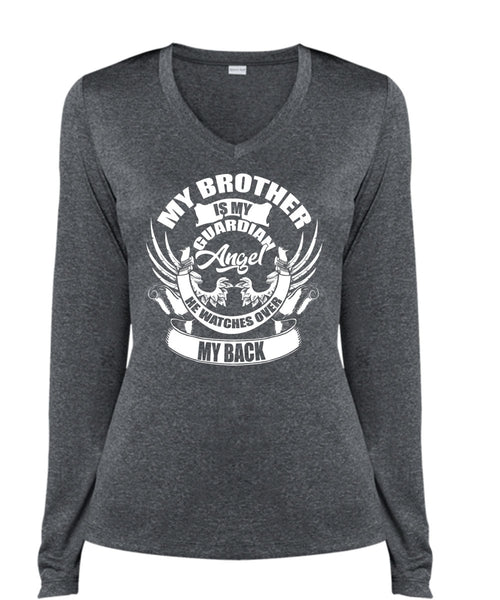 My Brother Is my Guardian Angel T Shirt, Being A Brother T Shirt, Cool Shirt (Ladies LS Heather V-Neck)