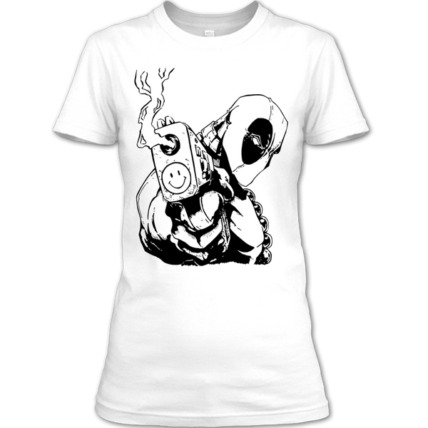 A black t-shirt with the shopify logo