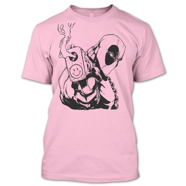 A black t-shirt with the shopify logo