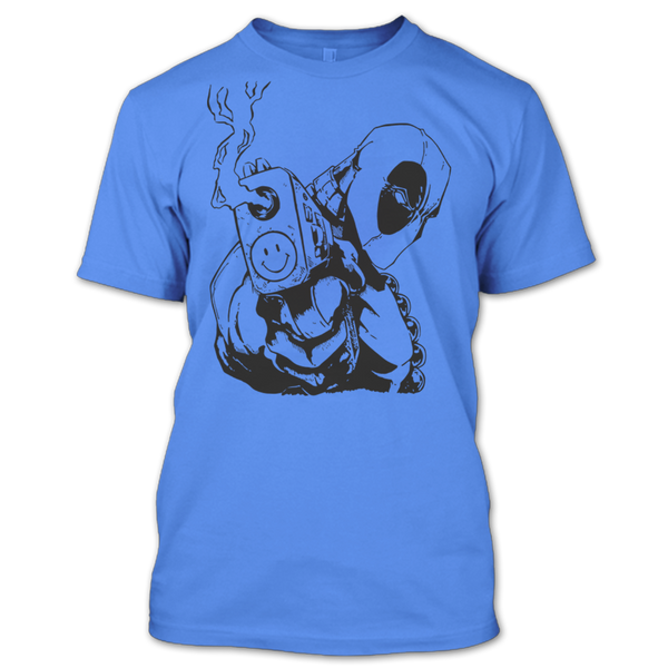 A black t-shirt with the shopify logo