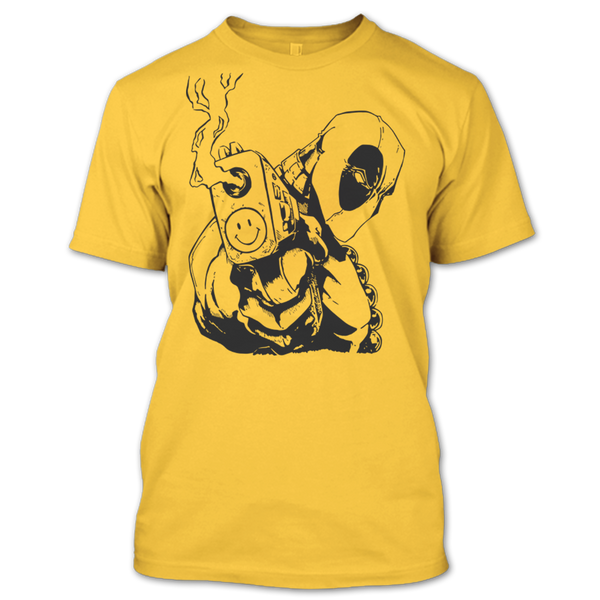 A black t-shirt with the shopify logo