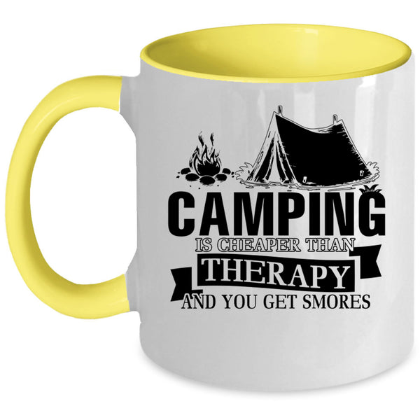 Funny Outdoor Coffee Mug, Camping Is Cheaper Than Therapy Accent Mug