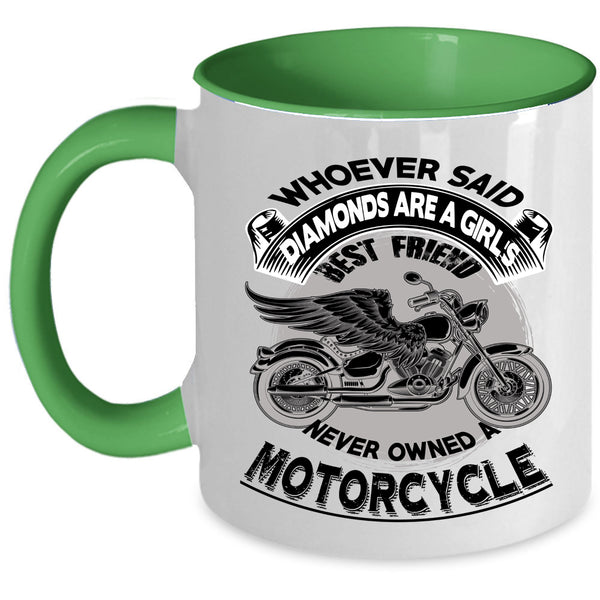 Motorcycle Coffee Mug, Diamonds Are A Girl's Best Friend Accent Mug