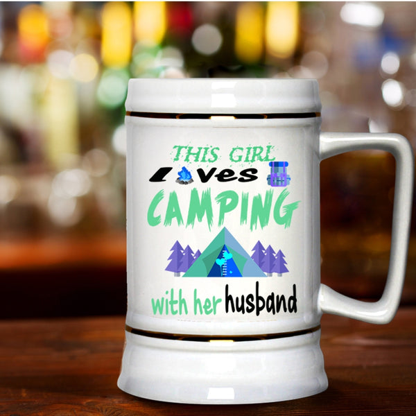 Married Beer Stein 22oz, This Girl Loves Camping With Her Husband Beer Mug