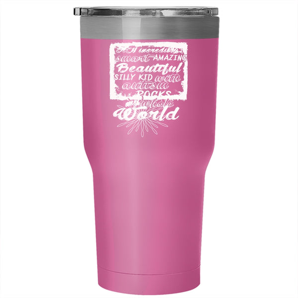 Autism Rocks My World Tumbler 30 oz Stainless Steel, Cool Autism Mom Travel Mug