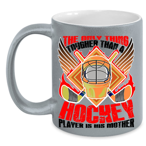 Mom And Son Coffee Mug, Hockey Player Is His Mother Accent Mug