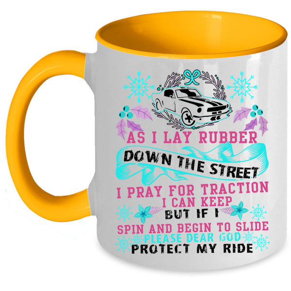 Cool Christmas Coffee Mug, I Pray For Traction I Can Keep Accent Mug