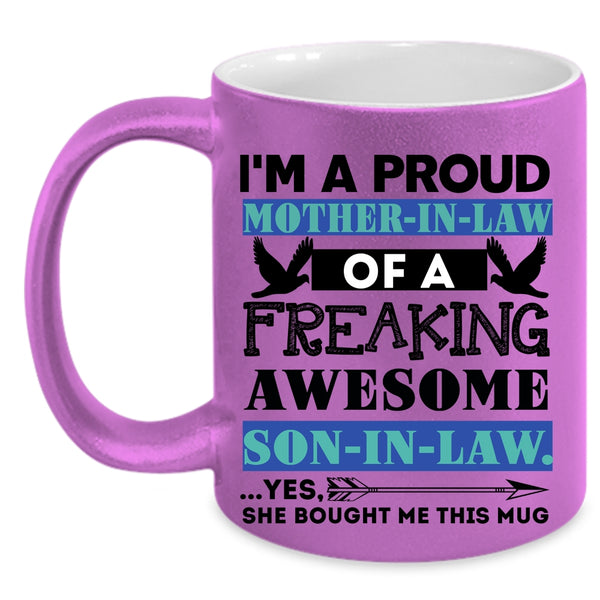 Awesome Mom Coffee Mug, Proud Mother In Law Of A Son In Law Accent Mug