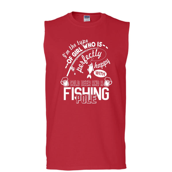 Pretty Happy With Cool Beer T Shirt, A Fishing Pole T Shirt, Cool T Shirt (Men's Cotton Sleeveless)