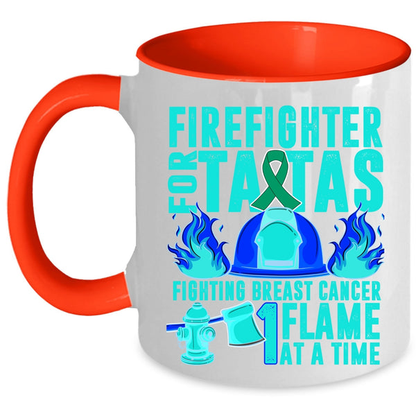 Cute Firefighters Coffee Mug, Firefighter For Tatas Fighting Breast Accent Mug