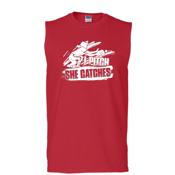 I Pitch She Catches T Shirt, I'm A Baseball Player Tank Top (Men's Cotton Sleeveless)