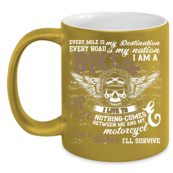 I Am A Biker Coffee Mug, I Live To Ride Coffee Cup