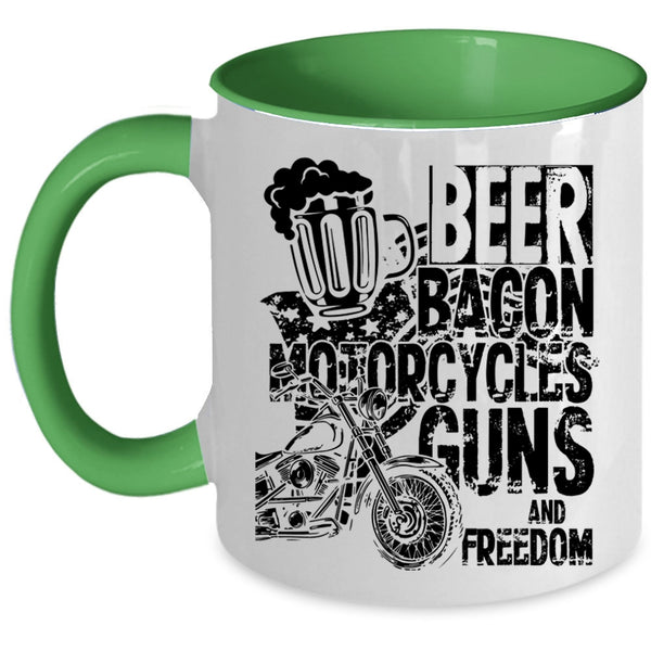 Funny Motorcycles Coffee Mug, Beer Bacon Motorcycles And Freedom Accent Mug