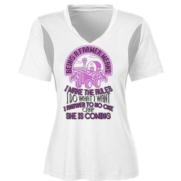 Being A Farmer Means T Shirt, I Answer To No One Crap T Shirt, Cool Shirt (Ladies LS Heather V-Neck)