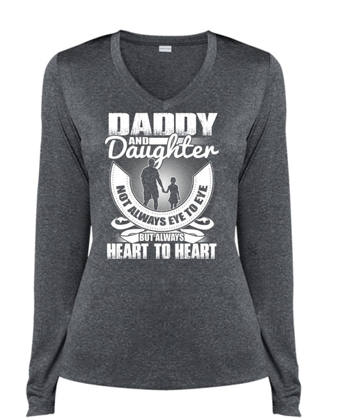 Daddy And Daughter T Shirt, Heart To Heart T Shirt, Cool Shirt (Ladies LS Heather V-Neck)