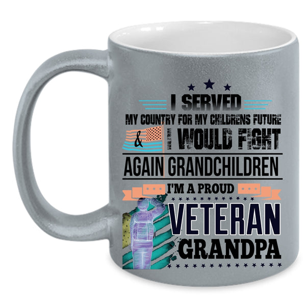 Cool Grandpa Coffee Mug, I'm A Proud Veteran Grandpa Accent Mug
