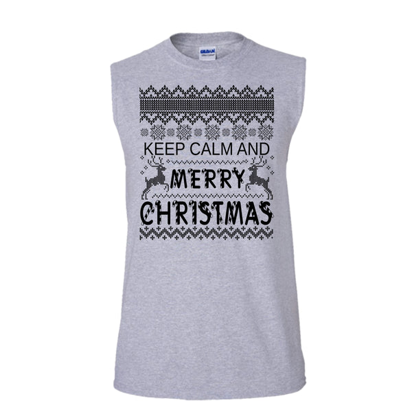 Keep Calm And Merry Christmas T Shirt, Merry Christmas Gift T Shirt, Awesome t-shirts (Men's Cotton Sleeveless)