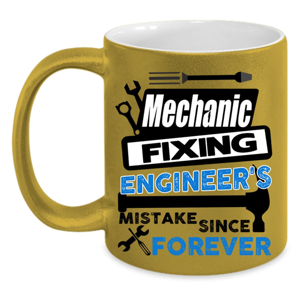 Cute Mechanic Coffee Mug, Mechanic Fixing Engineer's Mistake Accent Mug