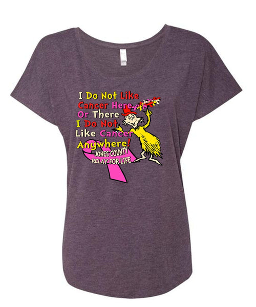 The Cat in the Hat T Shirt, I Do Not Like Cancer Anywhere T Shirt, Dr. Seuss T Shirt, I Love Reading T Shirt, Cool Shirt (Ladies' Triblend Dolman Sleeve)