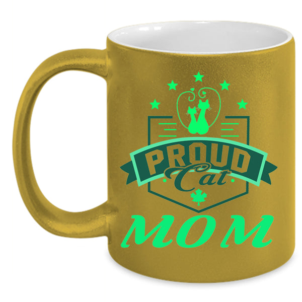 Cute Gift For Cat Lovers Coffee Mug, Proud Cat Mom Accent Mug