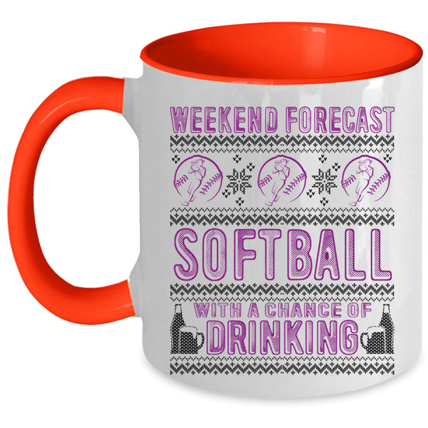 Chance Of Drinking Coffee Mug, Weekend Forecast Softball Accent Mug