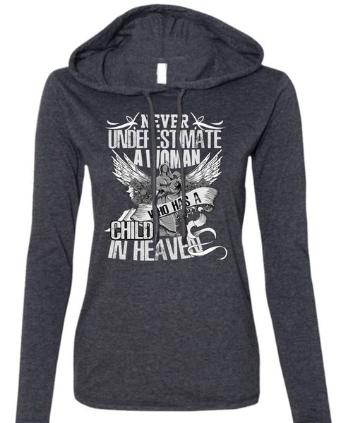 Woman Who Has A Child In Heaven T Shirt, Being A Mom T Shirt (Anvil Ladies Ringspun Hooded)