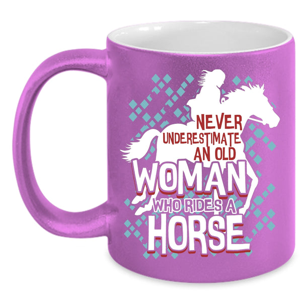An Old Woman Rides A Horse Coffee Mug, Cute Old Equestrian Coffee Cup