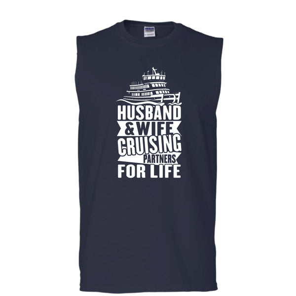 Husband & Wife T Shirt, Cruising Partners For Life T Shirt, Cool T Shirt (Men's Cotton Sleeveless)
