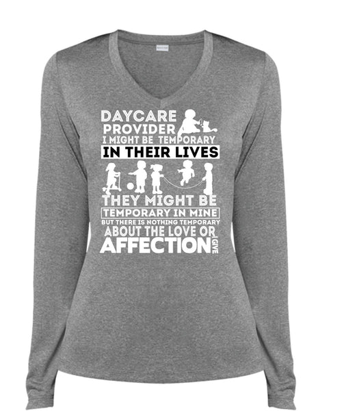 Being A Daycare Provider T Shirt, I Might Be Temporary T Shirt, Cool Shirt (Ladies LS Heather V-Neck)