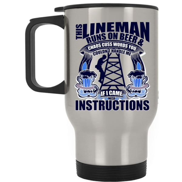 Awesome Linemans Travel Mug, This Lineman Runs On Beer Mug