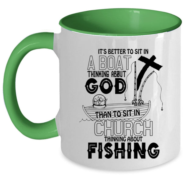 Awesome Fisher Coffee Mug, Sit In Church Thinking About Fishing Accent Mug