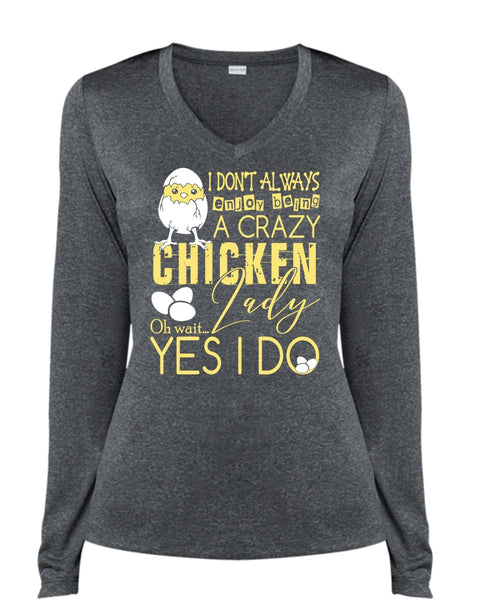 Being A Crazy Chicken Lady T Shirt, Being A Farmer T Shirt, Cool Shirt (Ladies LS Heather V-Neck)