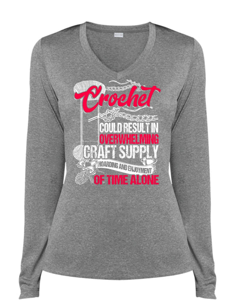 Crochet Could Result T Shirt, Being A Knitter T Shirt, Cool Shirt (Ladies LS Heather V-Neck)