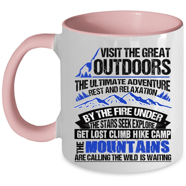 Climb Hike Camp Coffee Mug, Visit The Great Outdoors Accent Mug