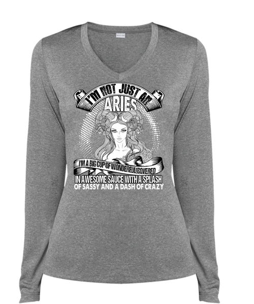 I'm Not Just An Aries T Shirt, Dash Of Crazy T Shirt, Cool Shirt (Ladies LS Heather V-Neck)